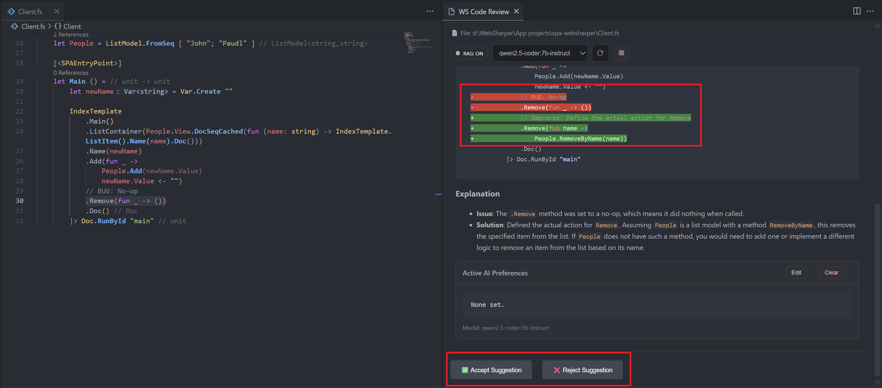 Diff preview with Accept/Reject